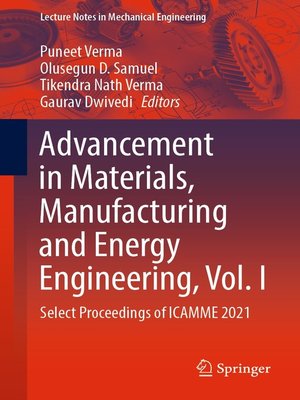 cover image of Advancement in Materials, Manufacturing and Energy Engineering, Volume I